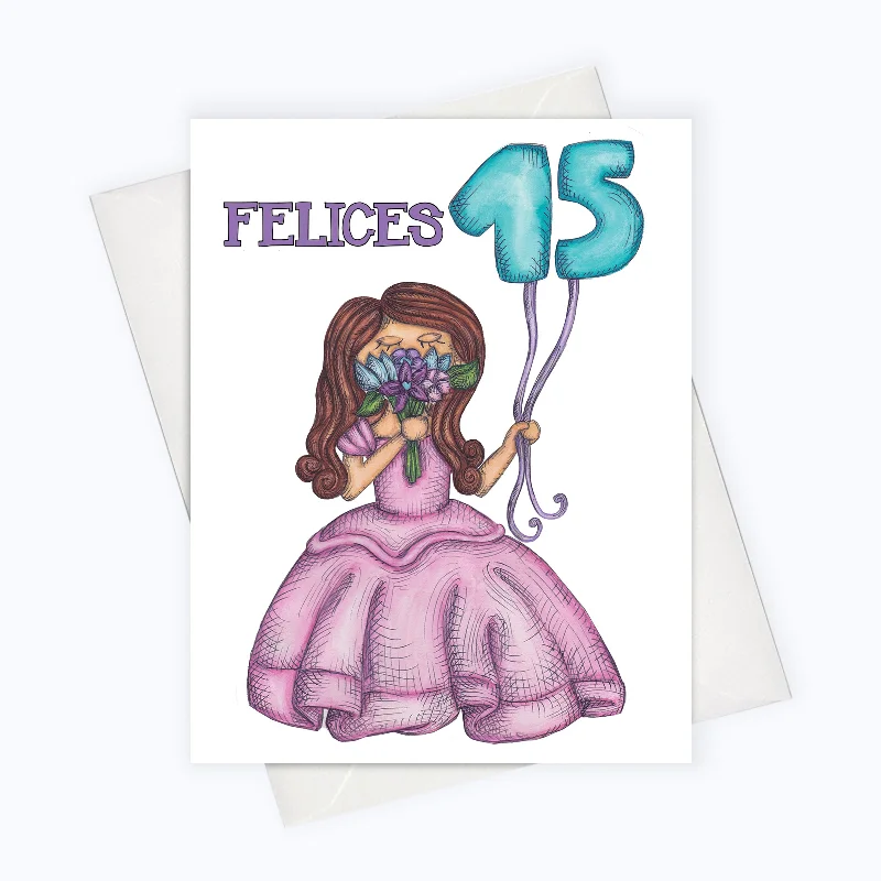 QUINCEAÑERA CARD | QUINCEAÑERA DRESS CARD | SPANISH BIRTHDAY CARD | Felices Quince Cumpleaños Card | Feliz Cumpleaños En Español | Birthday En Español | Tarjeta de Cumpleaños | Latinx Card | Latina Power Card