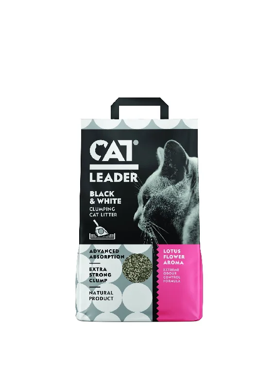 CAT LEADER Black&White Premium Clumping cat litter 2XODOUR ATTACK FORMULA&WHITE LOTUS aroma 5Kg